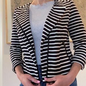 LOFT size 6 navy and white striped jacket with zipper